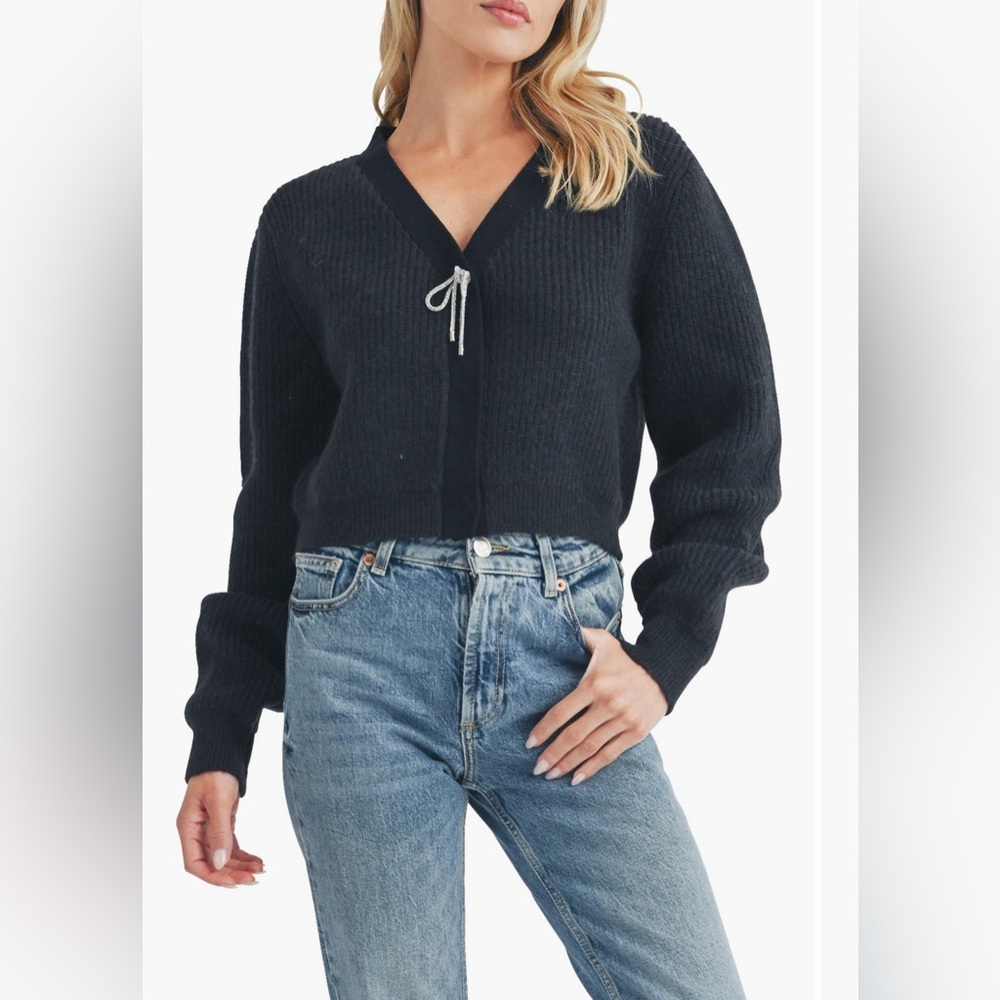 All in Favor Embellished Bow V-Neck Women's Sweater